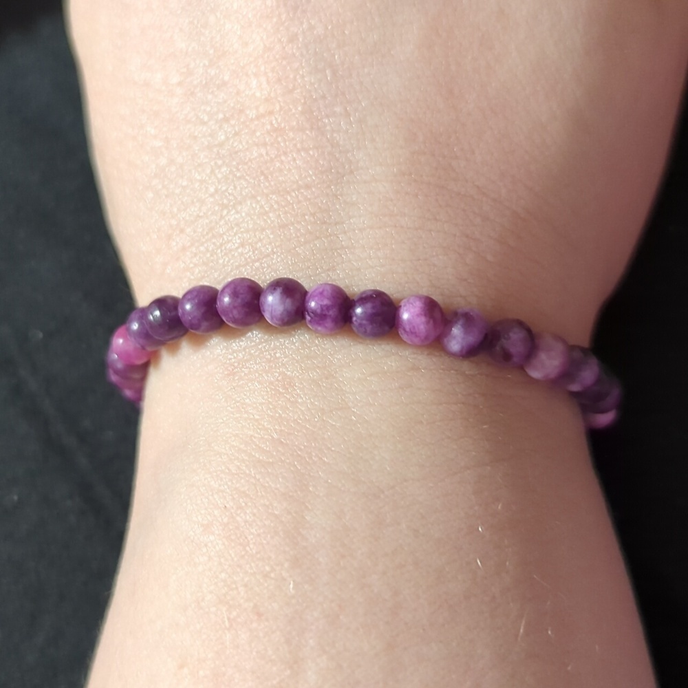 Purple River Stone Beaded Stretchy Elastic Statement Bracelet